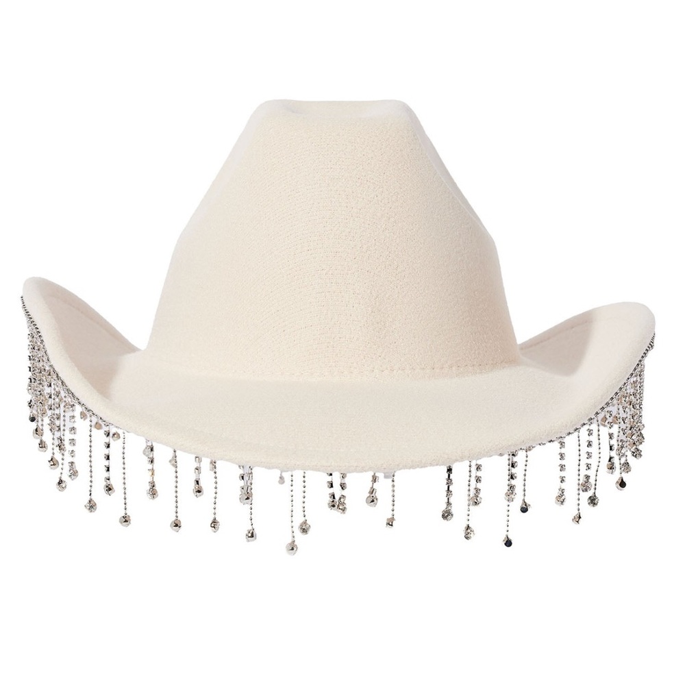 Cream Fedora with Waterfall Rhinestones - Picture 3 of 4
